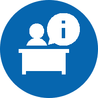 A blue circle with an information sign above it.