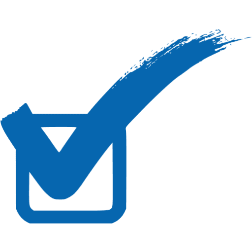 A blue tick mark in the middle of a green background.
